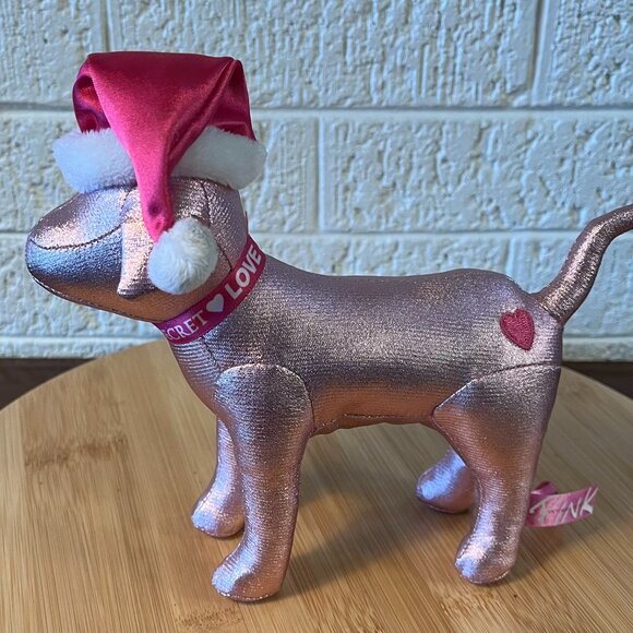 PINK Victoria's Secret Other - Victoria's Secret PINK Dog Metallic Pink, Santa Hat, 7", EUC, Collectible
